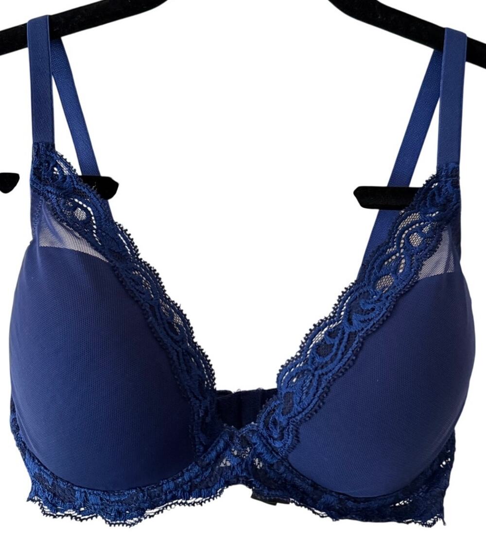 Natori Lace Mesh Navy Blue Adjustable Bra Light Padding Underwire Lingerie 32D
